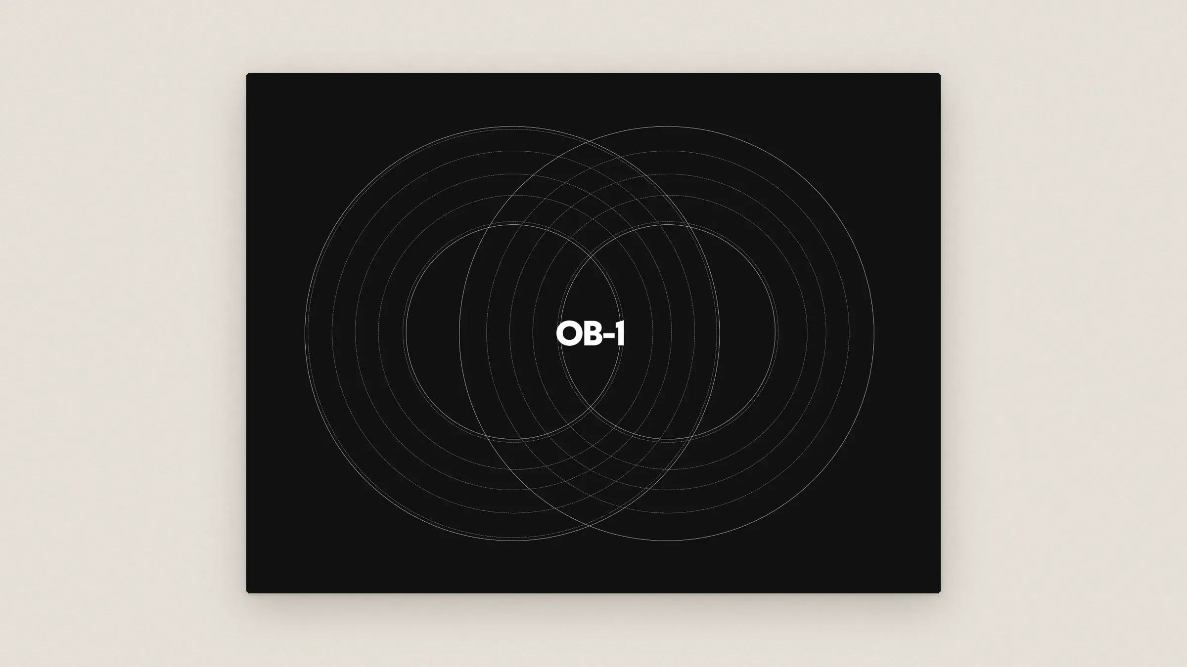 The white OB-1 wordmark inside thin overlapping circles on near-black, set on stone